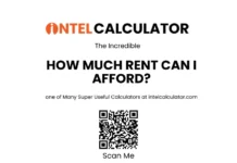 How Much Rent Can I Afford? IntelCalculator “How Much Rent Can I Afford” calculator page showing title, branding, and QR code linking to the rent affordability calculator.