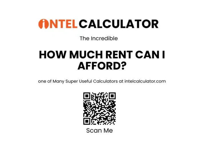 IntelCalculator “How Much Rent Can I Afford” calculator page showing title, branding, and QR code linking to the rent affordability calculator.