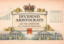 Dividend Aristocrats List 2026 Table showing complete Dividend Aristocrats list 2026 with yield payout ratio and sector for all 66 stocks