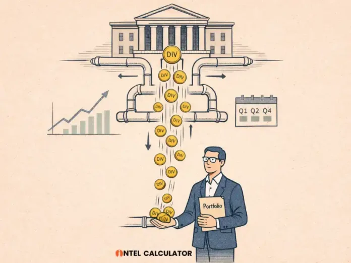 How Dividends Work Illustration showing how dividends work — company profits flowing to shareholders as cash payments