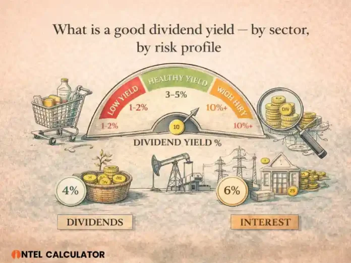 What Is a Good Dividend Yield (By Sector & Strategy 2026) Chart showing good dividend yield ranges by sector including utilities REITs technology and consumer staples
