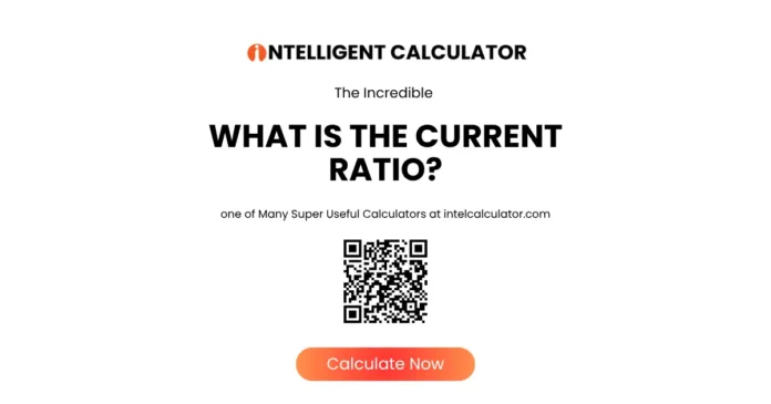 What is the current ratio infographic showing current assets divided by current liabilities formula with a color coded scale from danger zone below one to healthy range one point five to three to excess liquidity above three